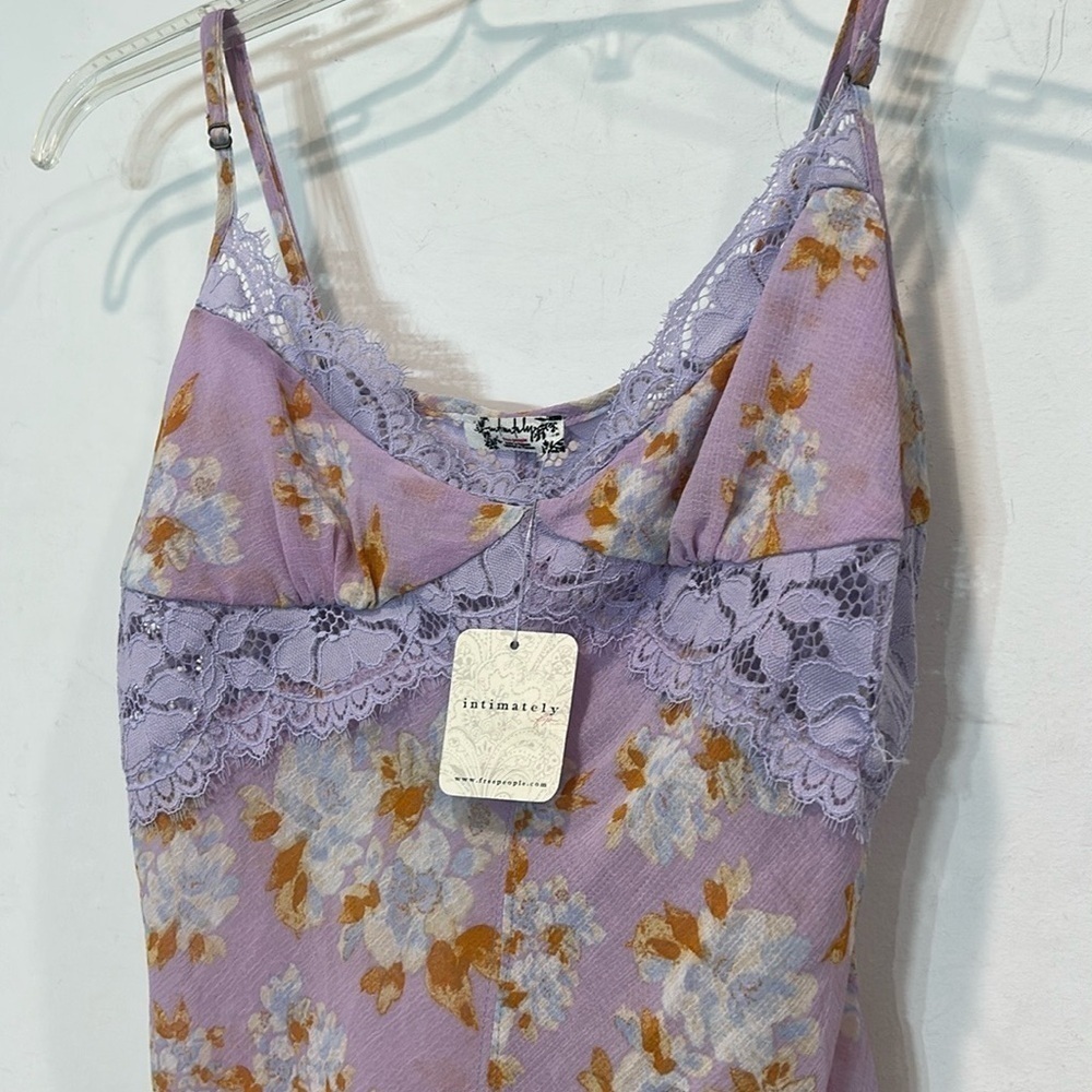 Free People Purple lilac /Orange floral lace  Bodysuit women’s small new w tag